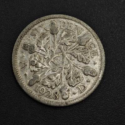 【淘币小摊】实时拍第八百零四拍   散币银币场   满百包邮可预留二周 每周一统一发货   - 英国1928年乔治五世6便士银币