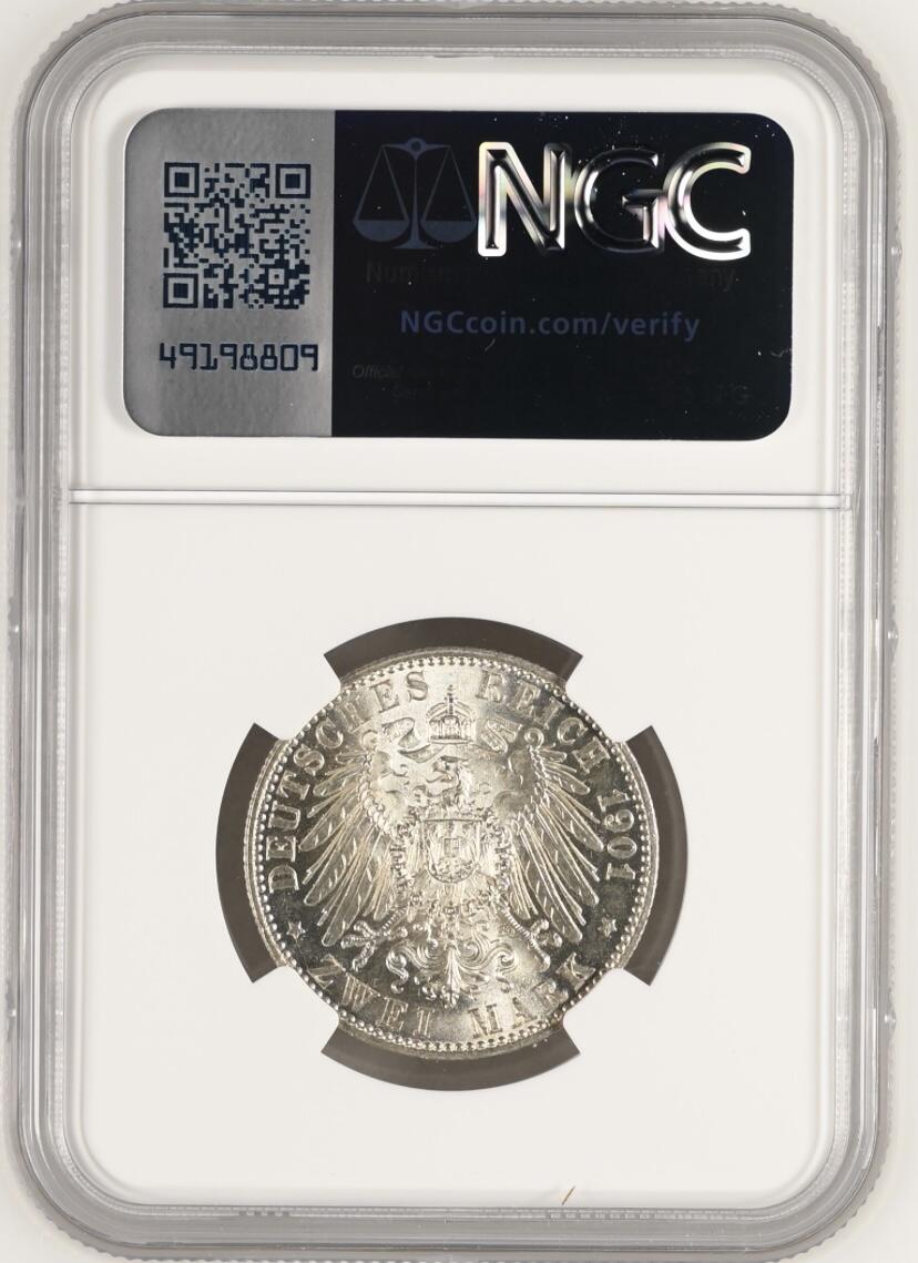 【德藏】世界币章拍卖第154期（拍品征集中~欢迎藏友联系） 1901年 德国普鲁士建国200周年2马克银币 NGC MS64 顶级品相状态 原光十足