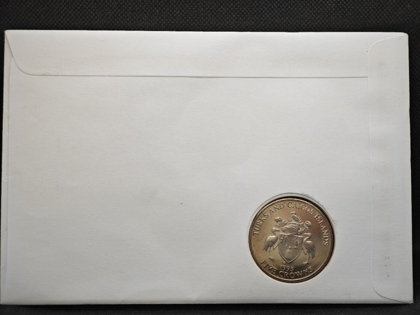 【淘币小摊】限时拍第八百零七拍  克朗币邮币封场  满百包邮可预留两周  周一统一发货   特克斯凯科斯1995年二战胜利50周年5克朗纪念币邮币封