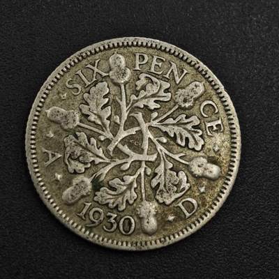 【淘币小摊】实时拍第八百零四拍   散币银币场   满百包邮可预留二周 每周一统一发货   - 英国1930年乔治五世6便士银币