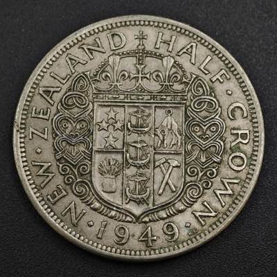 【淘币小摊】实时拍第八百零四拍   散币银币场   满百包邮可预留二周 每周一统一发货   - 新西兰1949年乔治六世半克朗镍币