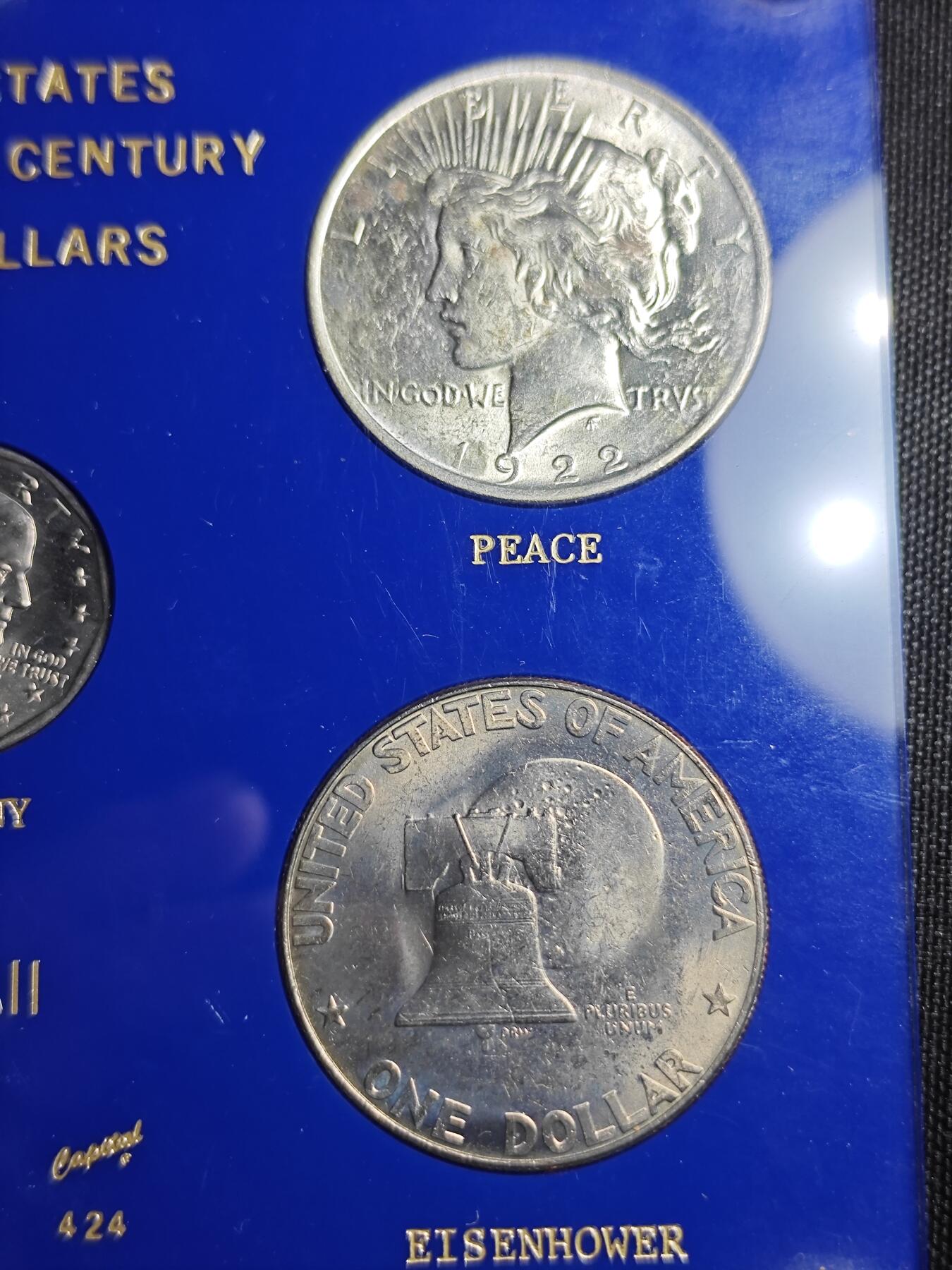 KK钱币收藏小铺 （套币 好品/批量散币 银币）专场  2月预留时间 周末发货  美国1元5枚套卡册 含和平鸽一元，摩根一元银币！