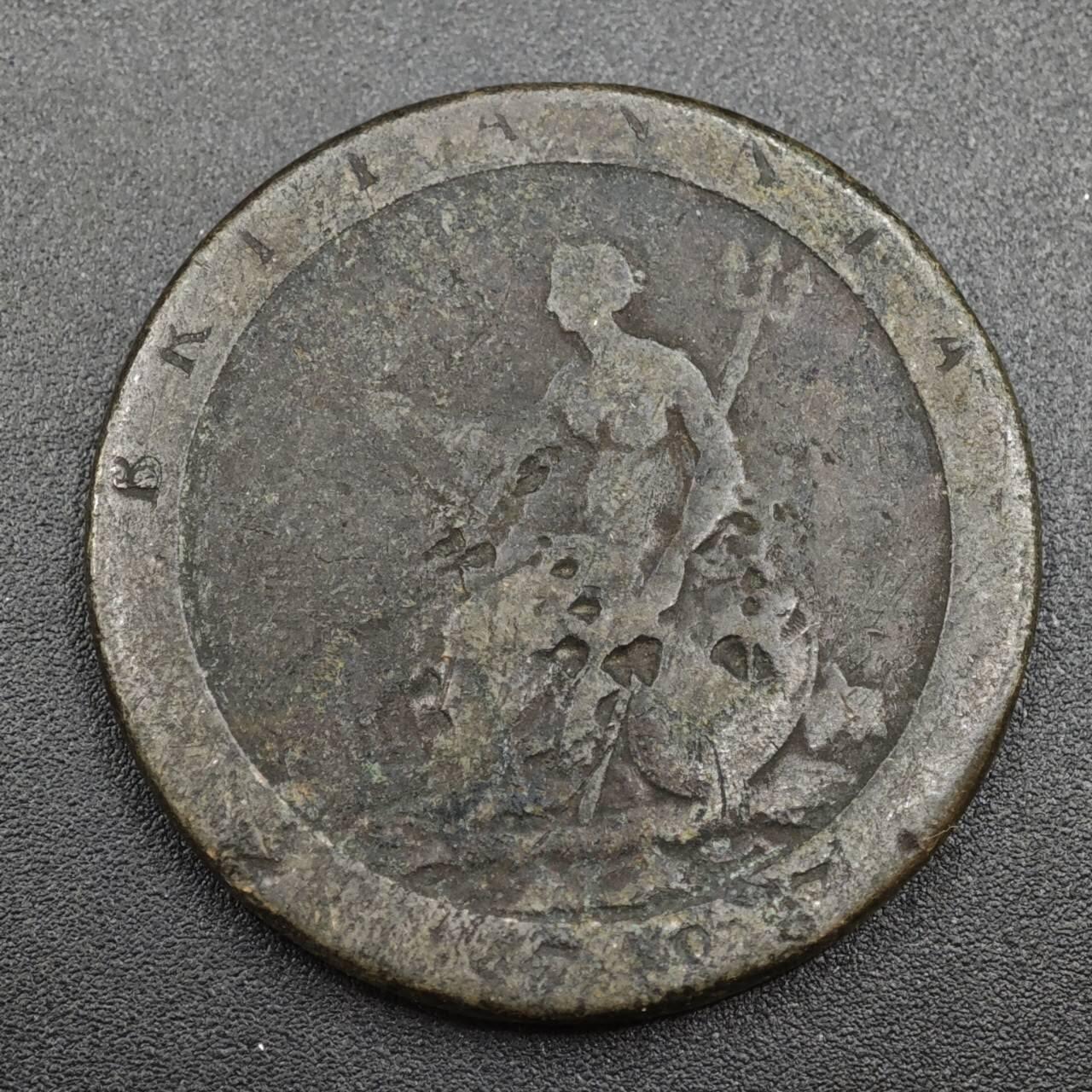 【淘币小摊】实时拍第八百零四拍   散币银币场   满百包邮可预留二周 每周一统一发货   英国1797年乔治三世车轮一便士铜币