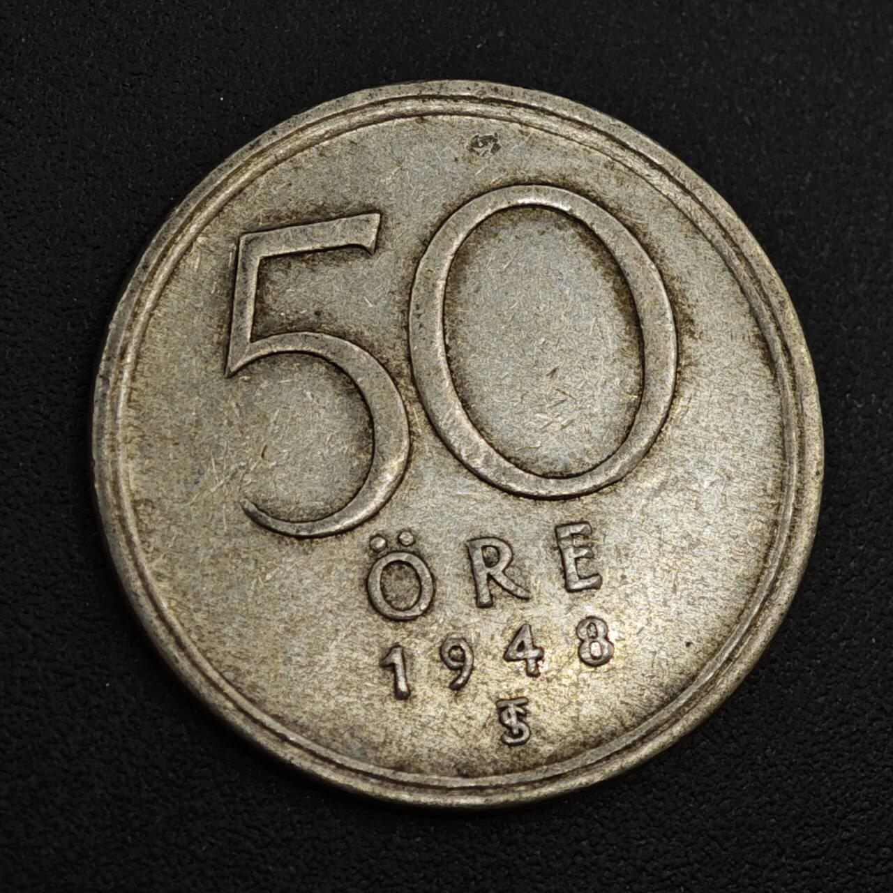 【淘币小摊】实时拍第八百零四拍   散币银币场   满百包邮可预留二周 每周一统一发货   瑞典1948年50欧尔银币