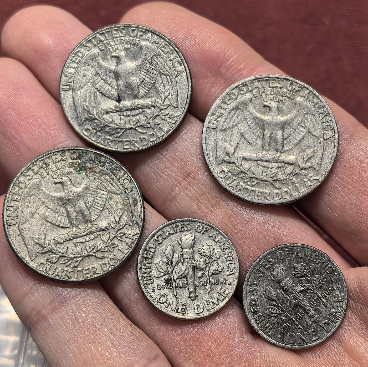 南宋泉阁俄币 外币 国币 专场第十九期 【送拍无额外佣金】 美国  25美分3枚 10美分两枚 一组5枚 好品