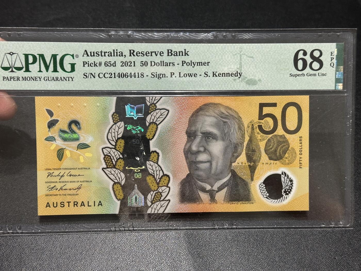 《外钞收藏家》第五百八十七期（精选场）（本平台长期征集拍品、欢迎藏友们联系合作） 2021年澳大利亚 塑料钞 50元 PMG68高分