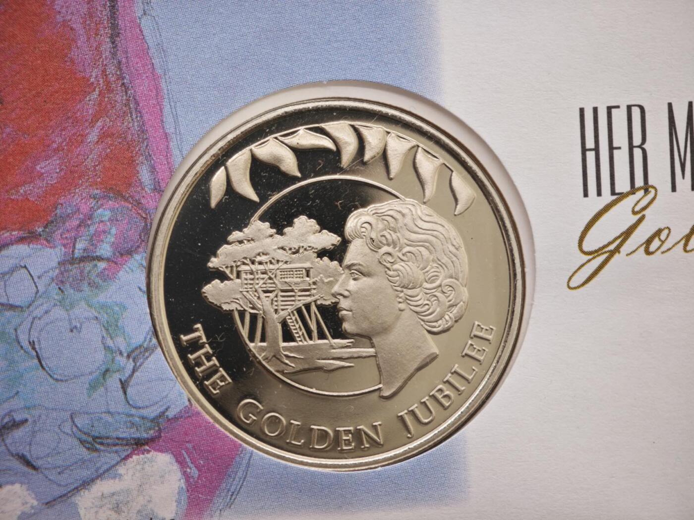 【淘币小摊】限时拍第八百零七拍  克朗币邮币封场  满百包邮可预留两周  周一统一发货   福克兰群岛2002年女王登基金禧50便士纪念币邮币封