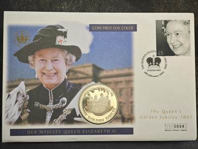 【淘币小摊】限时拍第八百零七拍  克朗币邮币封场  满百包邮可预留两周  周一统一发货  -   福克兰群岛2002年女王登基金禧50便士纪念币邮币封