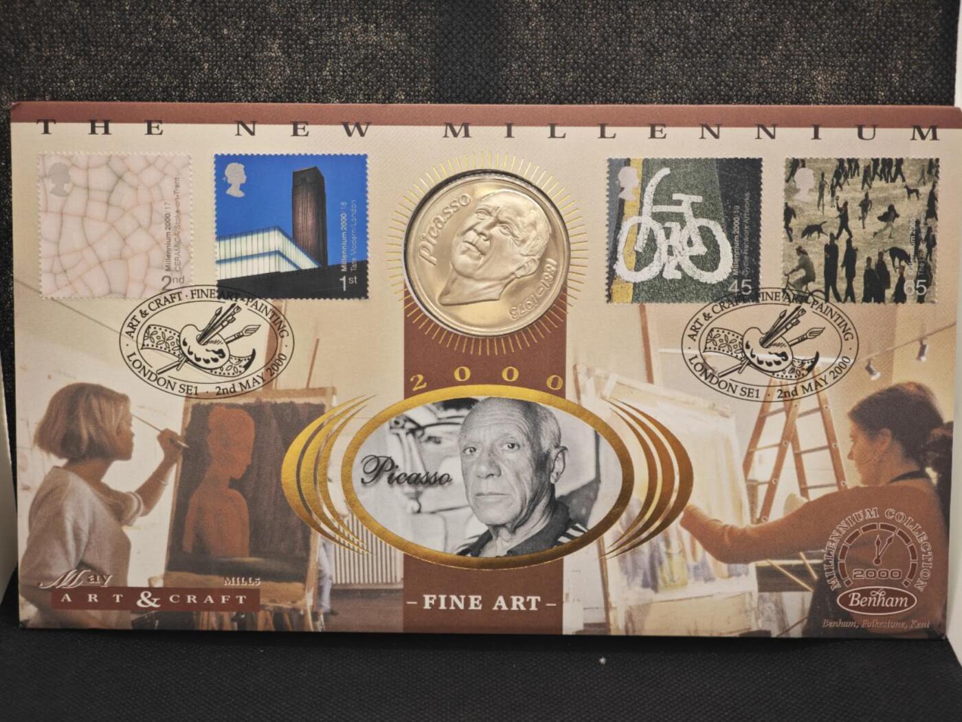 【淘币小摊】限时拍第八百零七拍  克朗币邮币封场  满百包邮可预留两周  周一统一发货   英国1997年毕加索纪念章邮币封