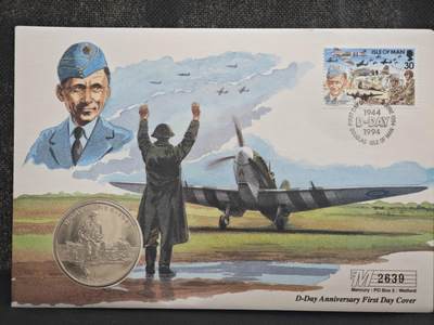 【淘币小摊】限时拍第八百零七拍  克朗币邮币封场  满百包邮可预留两周  周一统一发货  -  马恩岛1994年诺曼底登陆50周年克朗纪念币邮币封