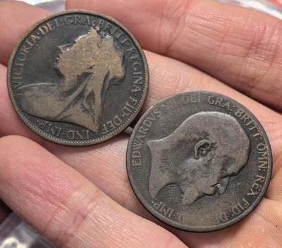 南宋泉阁俄币 外币 国币 专场第十九期 【送拍无额外佣金】 - 英国 1897/1904年 维多利亚1便士与爱德华七世1便士一对 通货 老包浆