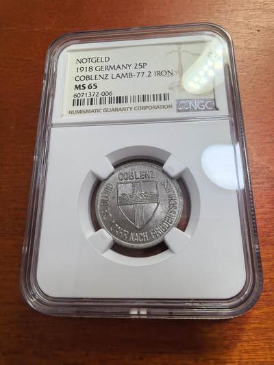 长老汇蛇年精选第七十七场拍卖 - 1918德紧科布伦茨25芬尼铁币，NGC MS65，唯一冠军