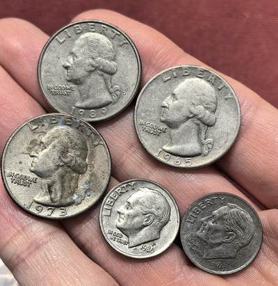 南宋泉阁俄币 外币 国币 专场第十九期 【送拍无额外佣金】 - 美国  25美分3枚 10美分两枚 一组5枚 好品