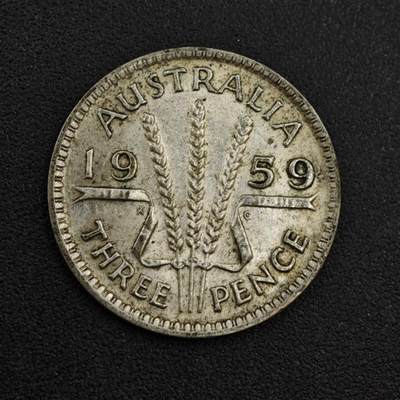 【淘币小摊】实时拍第八百零四拍   散币银币场   满百包邮可预留二周 每周一统一发货   - 澳大利亚1959年伊丽莎白二世3便士银币