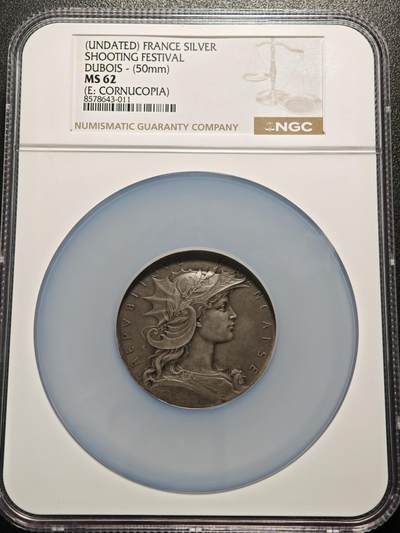 【德藏】世界币章拍卖第154期（拍品征集中~欢迎藏友联系） - 19世纪 法国射击节戎装玛丽安娜女神大银章 50mm NGC MS62 温润淡老包浆 设计立体 人物传神
