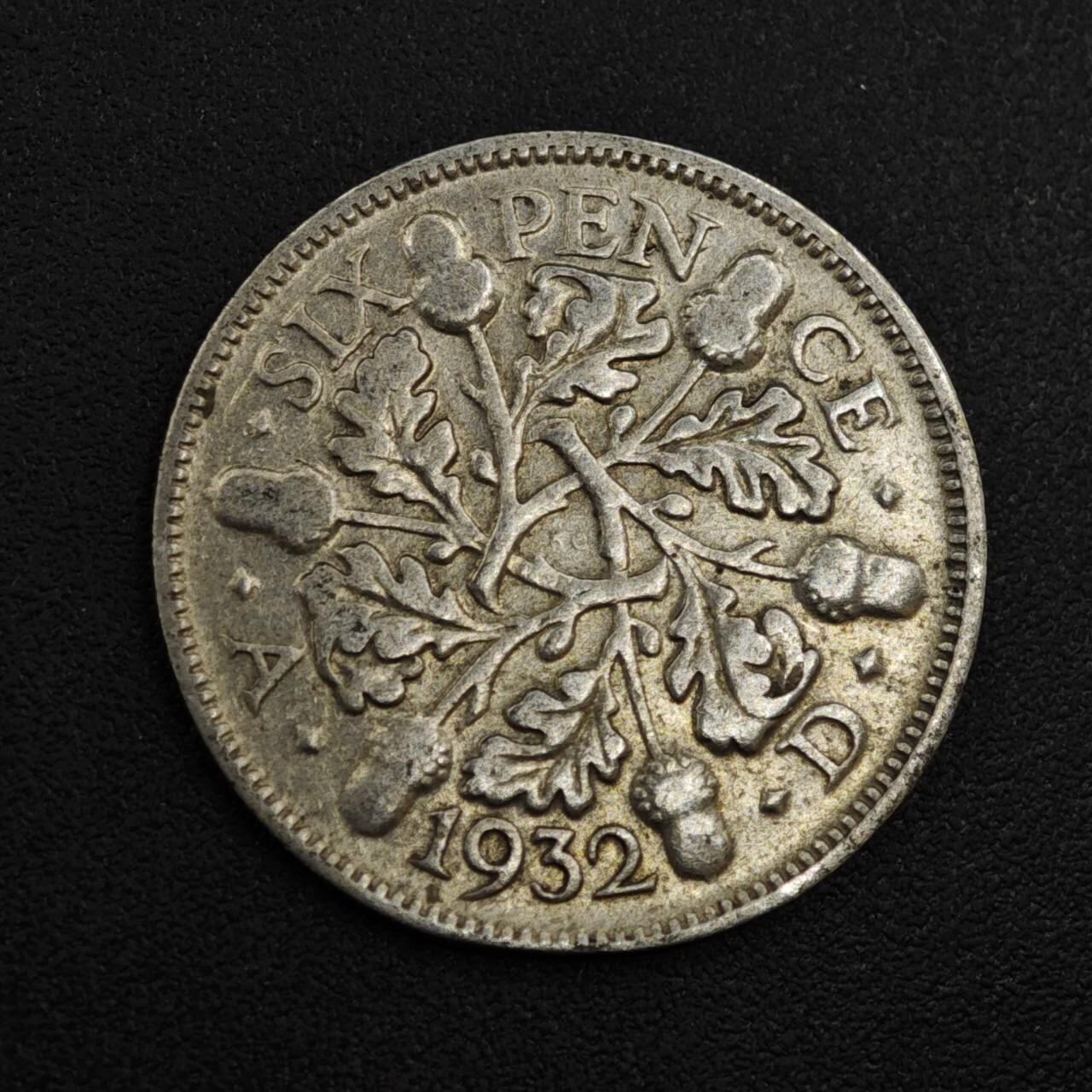 【淘币小摊】实时拍第八百零四拍   散币银币场   满百包邮可预留二周 每周一统一发货   英国1932年乔治五世6便士银币