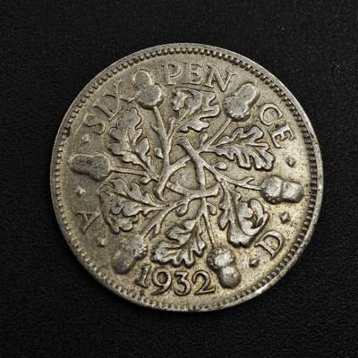 【淘币小摊】实时拍第八百零四拍   散币银币场   满百包邮可预留二周 每周一统一发货   - 英国1932年乔治五世6便士银币
