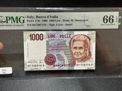 《外钞收藏家》第五百八十七期（精选场）（本平台长期征集拍品、欢迎藏友们联系合作） - 1990年意大利1000里拉 PMG66