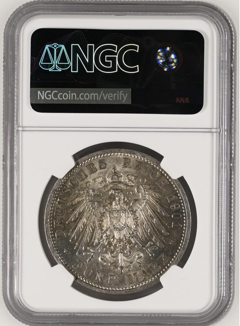 【德藏】世界币章拍卖第154期（拍品征集中~欢迎藏友联系） 1901年 德国普鲁士建国200周年5马克银币 NGC MS61 细节很好 略微低评