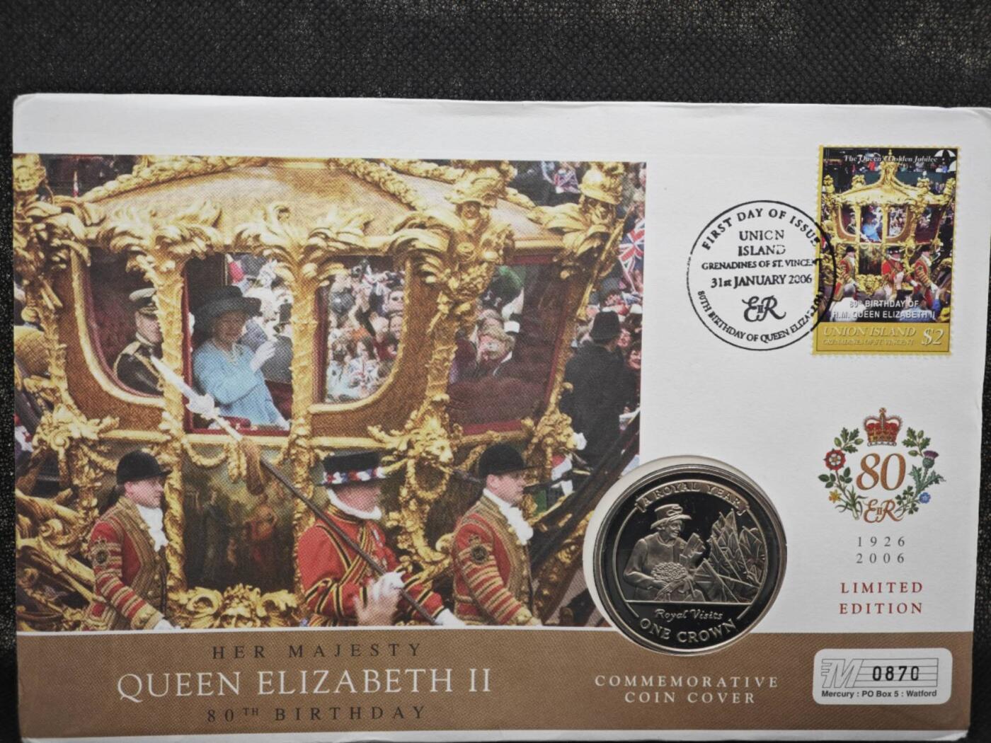 【淘币小摊】限时拍第八百零七拍  克朗币邮币封场  满百包邮可预留两周  周一统一发货   直布罗陀2005年女王80周岁克朗纪念币邮币封 