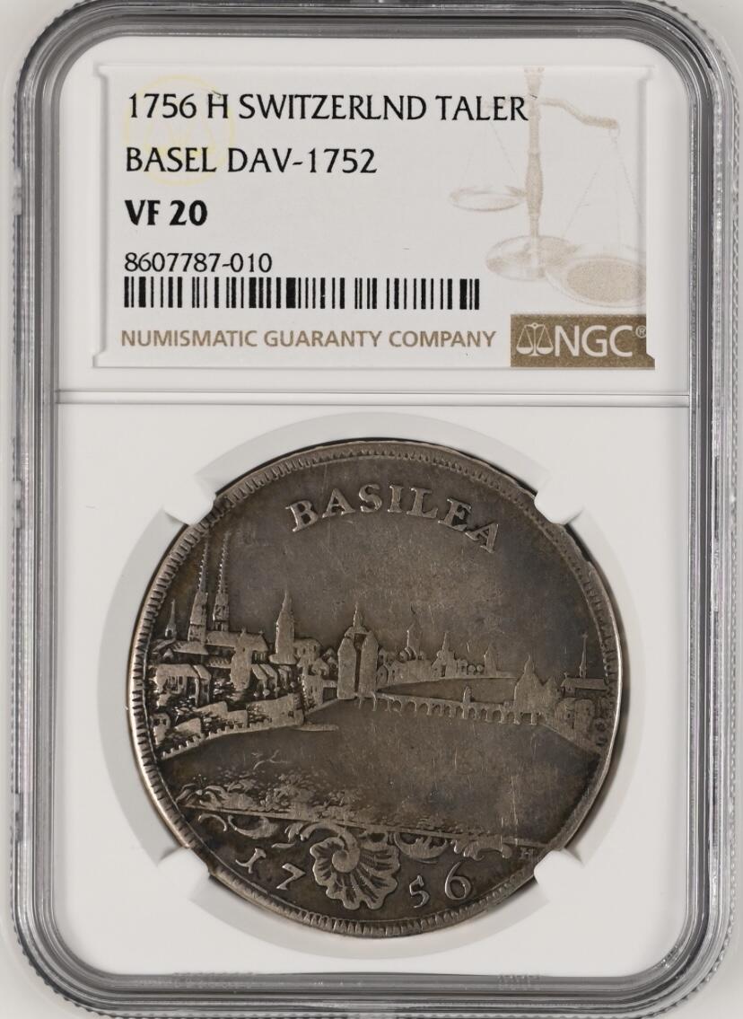 【德藏】世界币章拍卖第154期（拍品征集中~欢迎藏友联系） 1756年 瑞士巴塞尔城市景观老泰勒大银币 NGC VF20 经典热门品种 出分不容易 AU过万的品种！