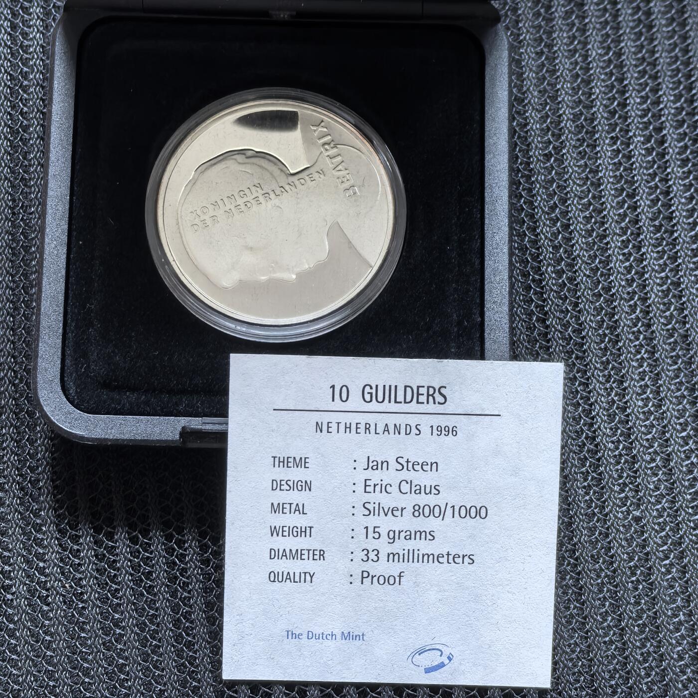 道一币馆币章第一百五十六场 原盒证 荷兰1996年鲁特琴演奏家扬斯丁10盾精制银币