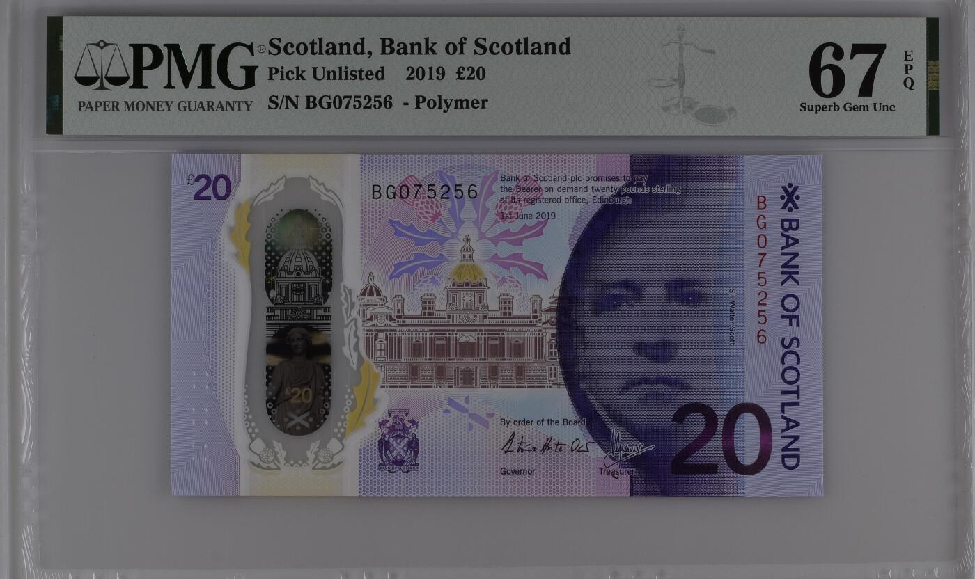 【礼羽收藏】🌏世界钱币拍卖第113期 【PMG67】欧洲，英国，苏格兰，2019年，20磅，塑料钞