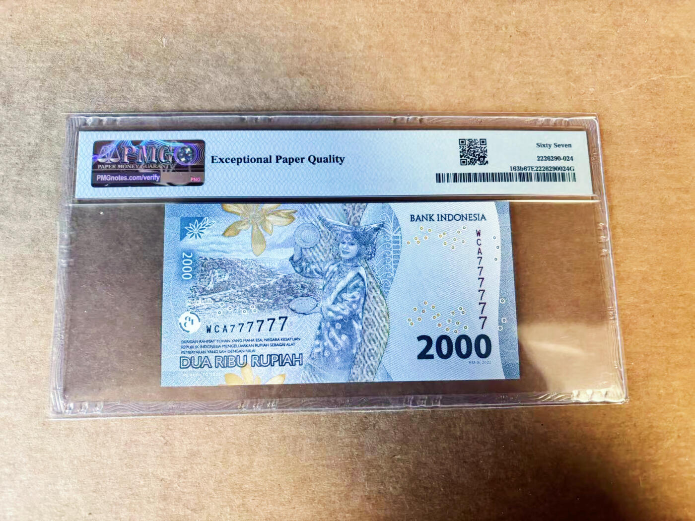 【Blue Auction】世界纸币精拍第754期——18级TOP拍卖/信誉/品质/专业/高效💫 【全同7】印尼 2022年2000卢比 PMG67EPQ 