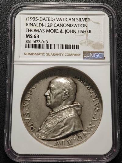 【德藏】世界币章拍卖第154期（拍品征集中~欢迎藏友联系） - 1925年 梵蒂冈教皇庇护十一世高浮雕银章 NGC MS63 磨砂质感 高浮雕设计