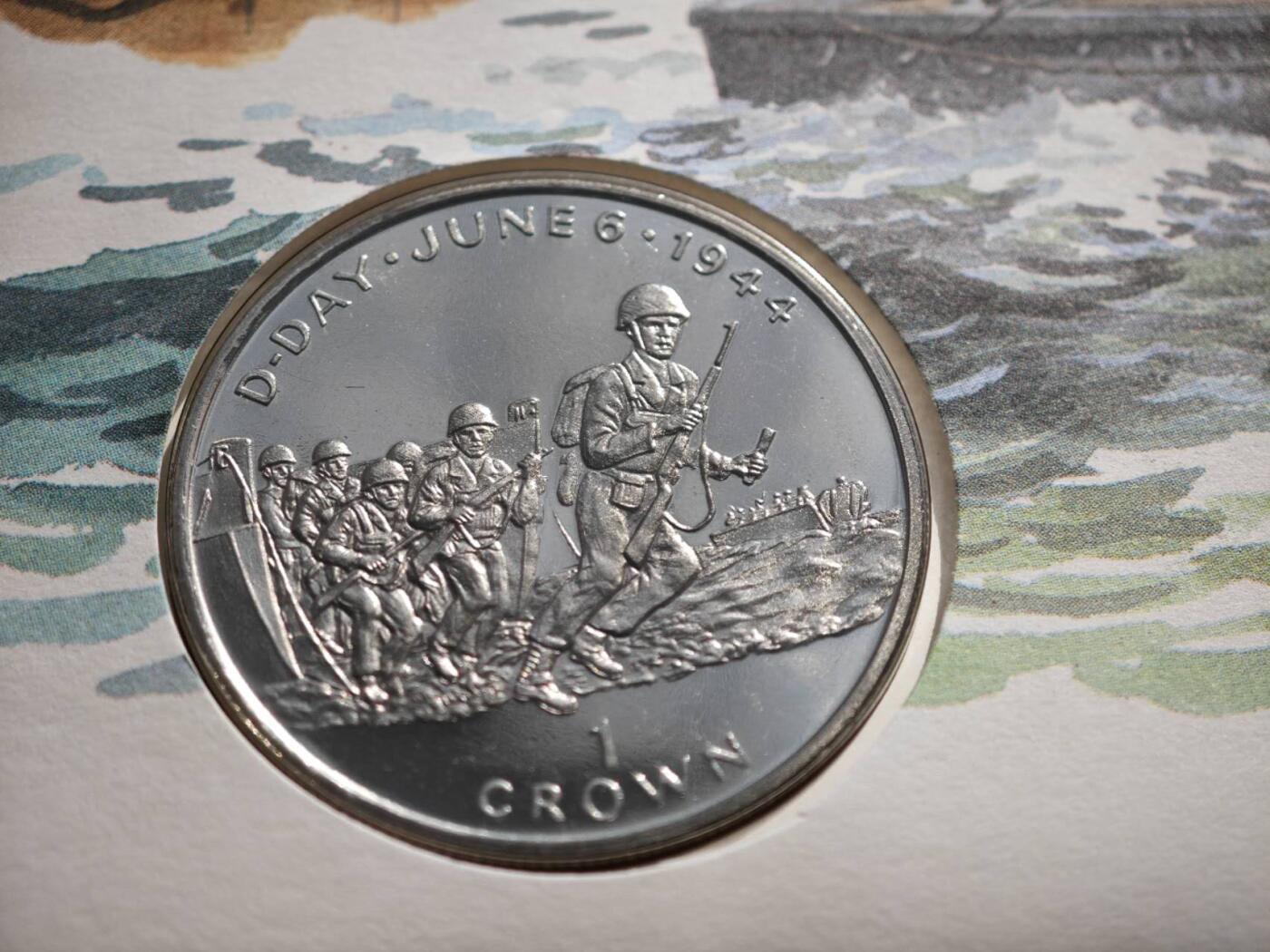 【淘币小摊】限时拍第八百零七拍  克朗币邮币封场  满百包邮可预留两周  周一统一发货    马恩岛1994年诺曼底登陆50周年克朗纪念币邮币封