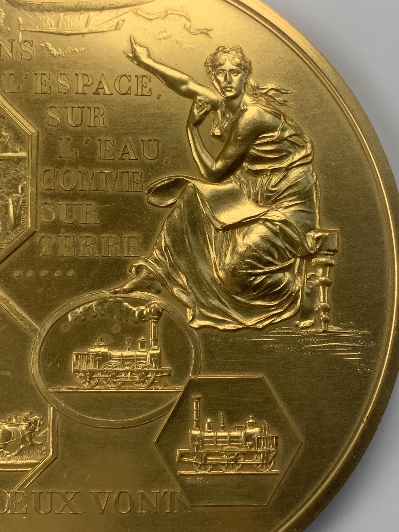 掌中浮雕-藏着的欧洲第043场 1967年法国巴黎百年交通纪念大铜章 ， 100mm ，397g