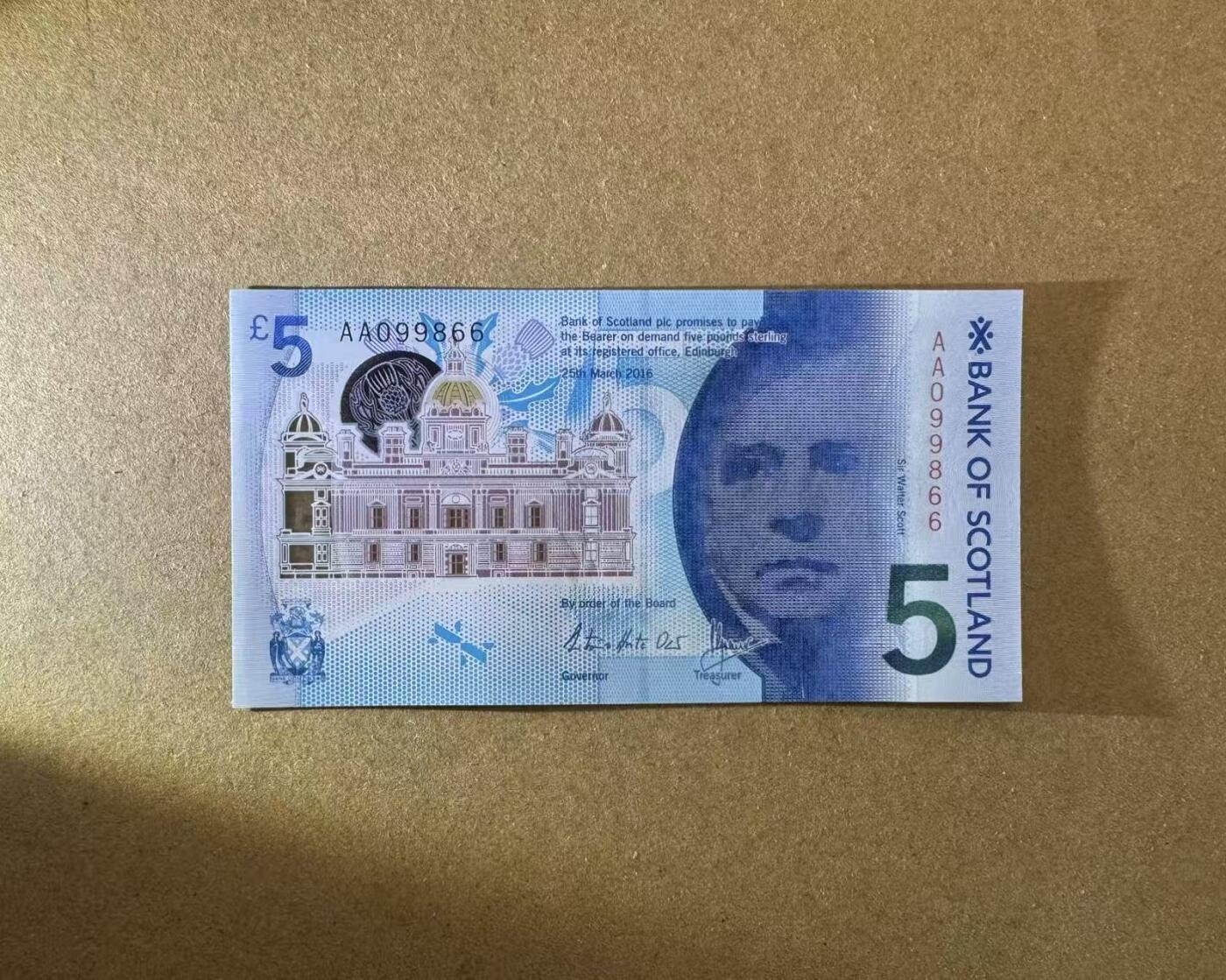 【Blue Auction】世界纸币精拍第754期——18级TOP拍卖/信誉/品质/专业/高效💫 【AA冠倒置号】苏格兰 2016年5镑 全新UNC