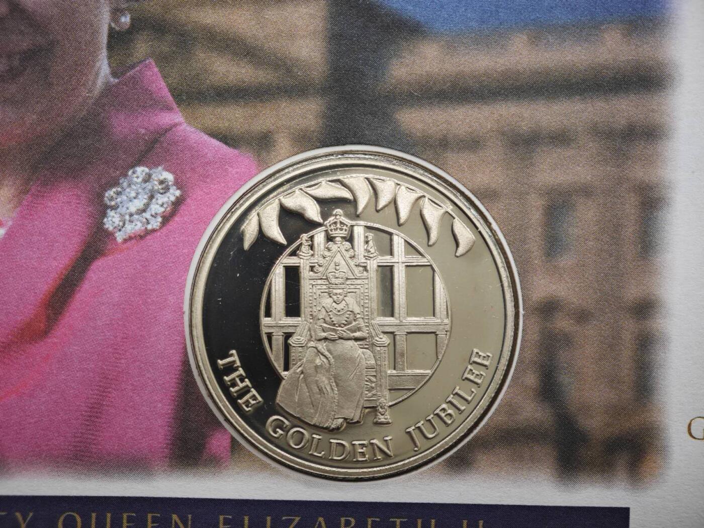 【淘币小摊】限时拍第八百零七拍  克朗币邮币封场  满百包邮可预留两周  周一统一发货   福克兰群岛2002年女王登基金禧50便士纪念币邮币封