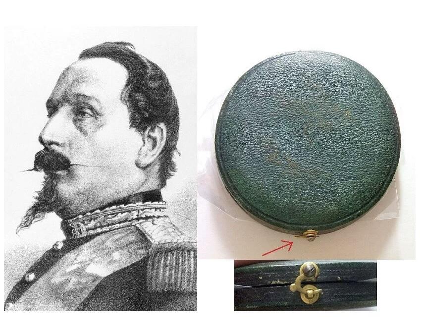 【原盒】【光边】法国1859年 拿破仑三世精制高浮雕大镀金章 原盒 50MM