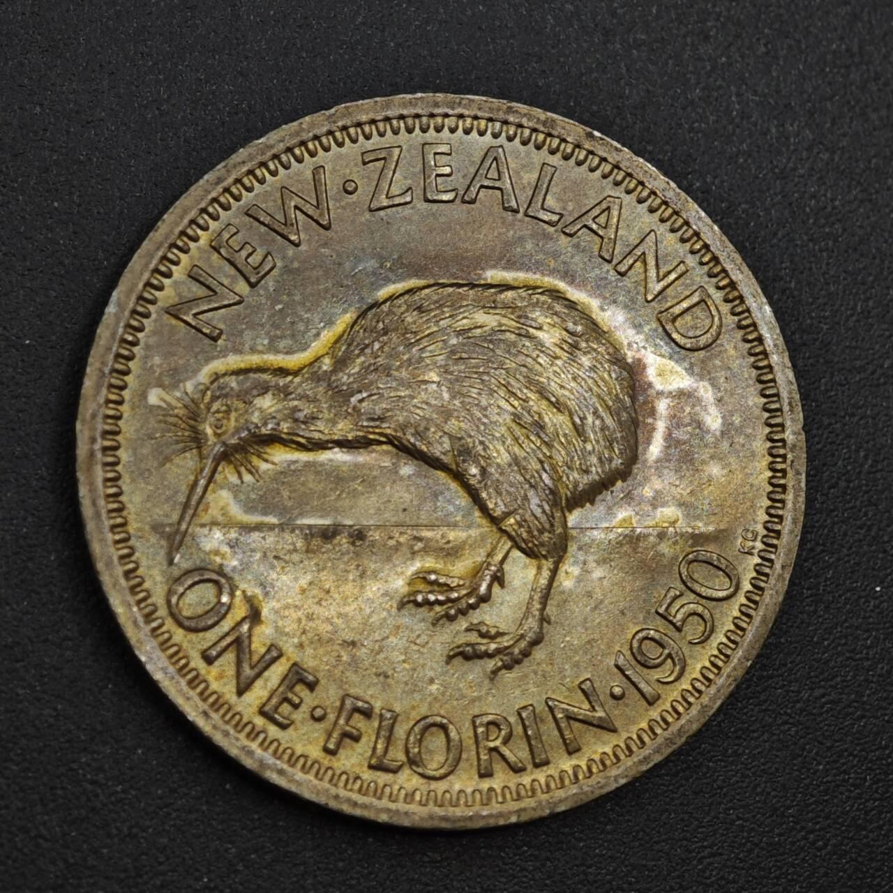 【淘币小摊】实时拍第八百零四拍   散币银币场   满百包邮可预留二周 每周一统一发货   新西兰1950年乔治六世弗洛林镍币