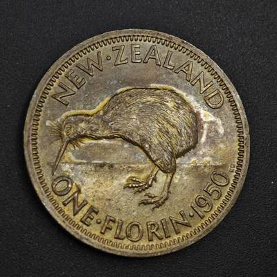 【淘币小摊】实时拍第八百零四拍   散币银币场   满百包邮可预留二周 每周一统一发货   - 新西兰1950年乔治六世弗洛林镍币