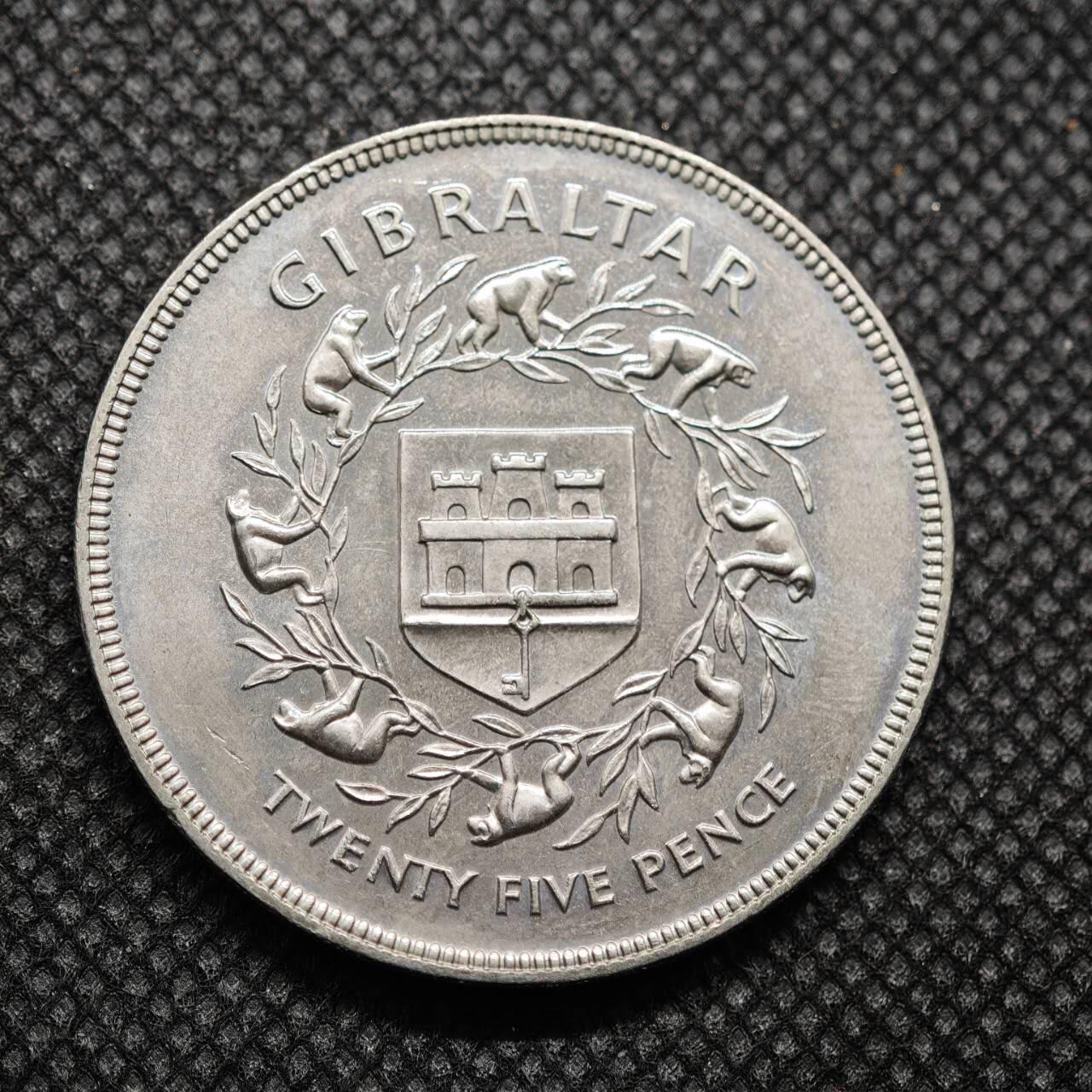 【淘币小摊】限时拍第八百零七拍  克朗币邮币封场  满百包邮可预留两周  周一统一发货   直布罗陀1977年女王登基银禧25便士纪念币