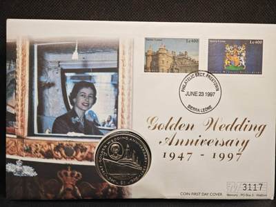 【淘币小摊】限时拍第八百零七拍  克朗币邮币封场  满百包邮可预留两周  周一统一发货  -  塞拉利昂1997年女王金婚1元纪念币邮币封