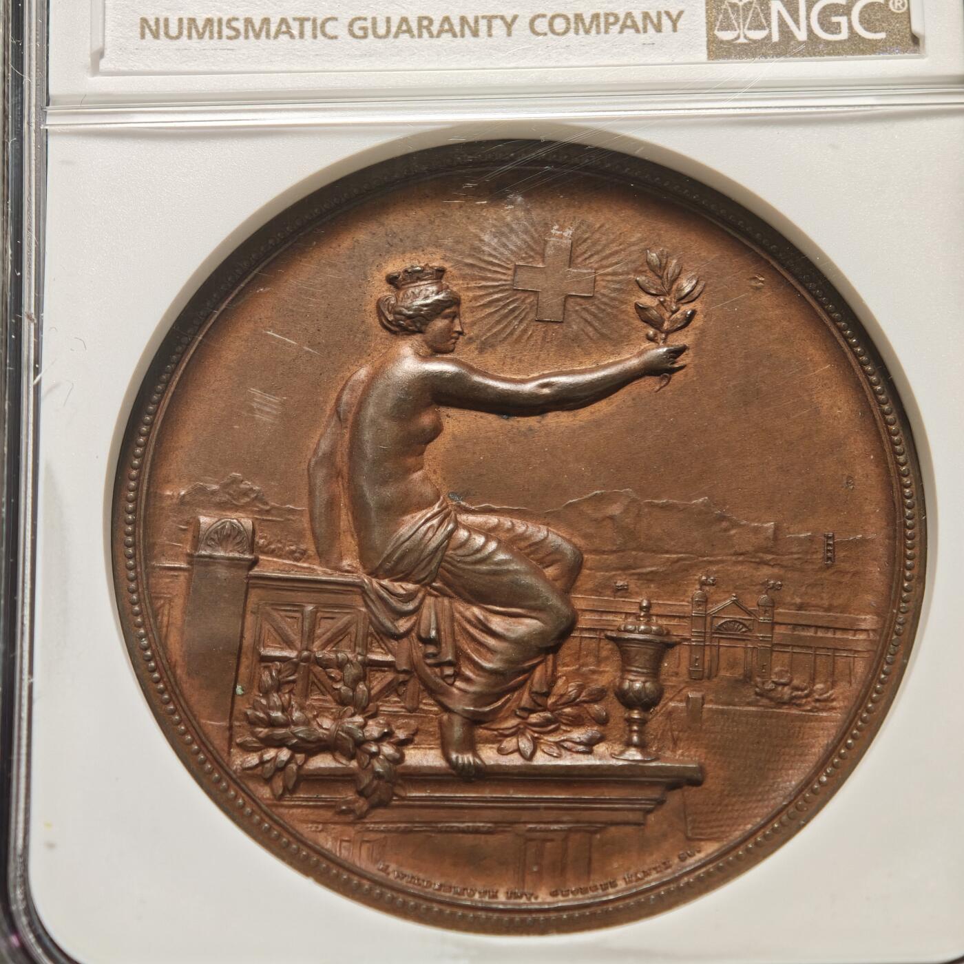 【德藏】世界币章拍卖第154期（拍品征集中~欢迎藏友联系） 1895年 瑞士温特图尔射击节女神铜章 NGC MS63 精美绝伦 品相状态不错