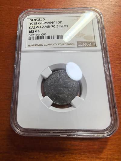长老汇蛇年精选第七十七场拍卖 - 1918德紧 卡尔夫10芬尼铁币，NGC MS63，冠军分