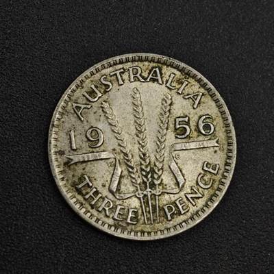 【淘币小摊】实时拍第八百零四拍   散币银币场   满百包邮可预留二周 每周一统一发货   - 澳大利亚1956年伊丽莎白二世3便士银币