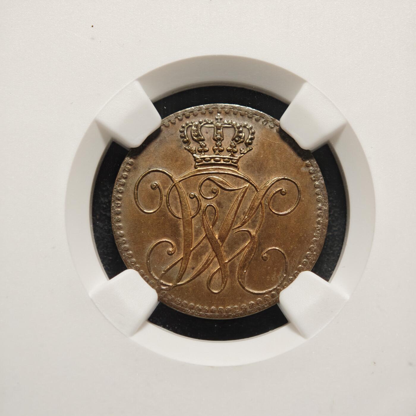 【德藏】世界币章拍卖第154期（拍品征集中~欢迎藏友联系） 1831年 德国黑森拉塞尔2赫勒铜币 NGC UNC 稀少品种 难得unc好品