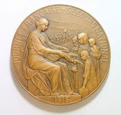 【艺术】法国艺术大章一战1915年 女神坐像高卢雄鸡高浮雕精制大铜章 50MM - 【艺术】法国艺术大章一战1915年 女神坐像高卢雄鸡高浮雕精制大铜章 50MM