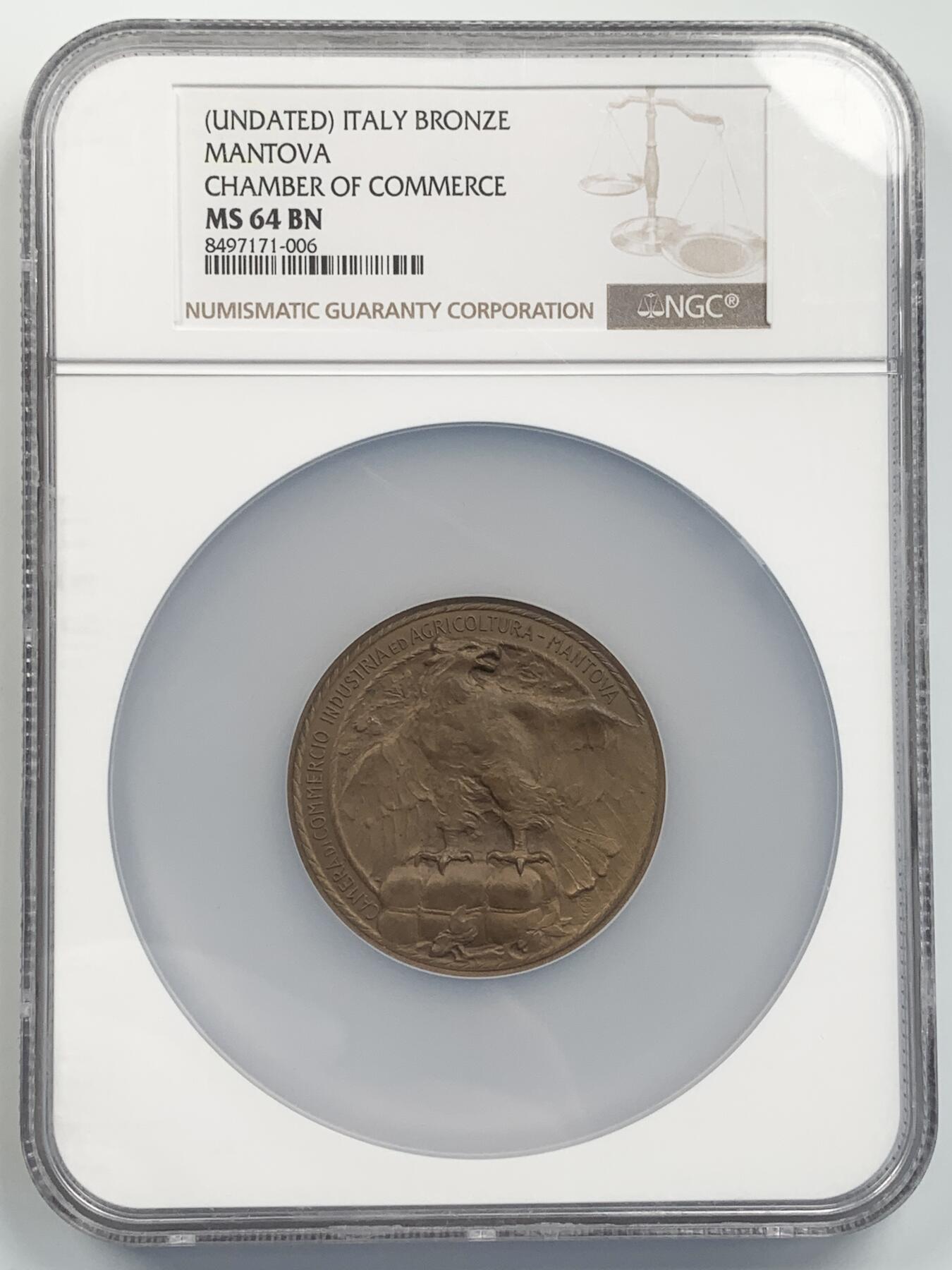 掌中浮雕-藏着的欧洲第043场 NGC MS64 ：意大利伦巴第大区曼托瓦工农业联合商会奖章，51mm，稀少