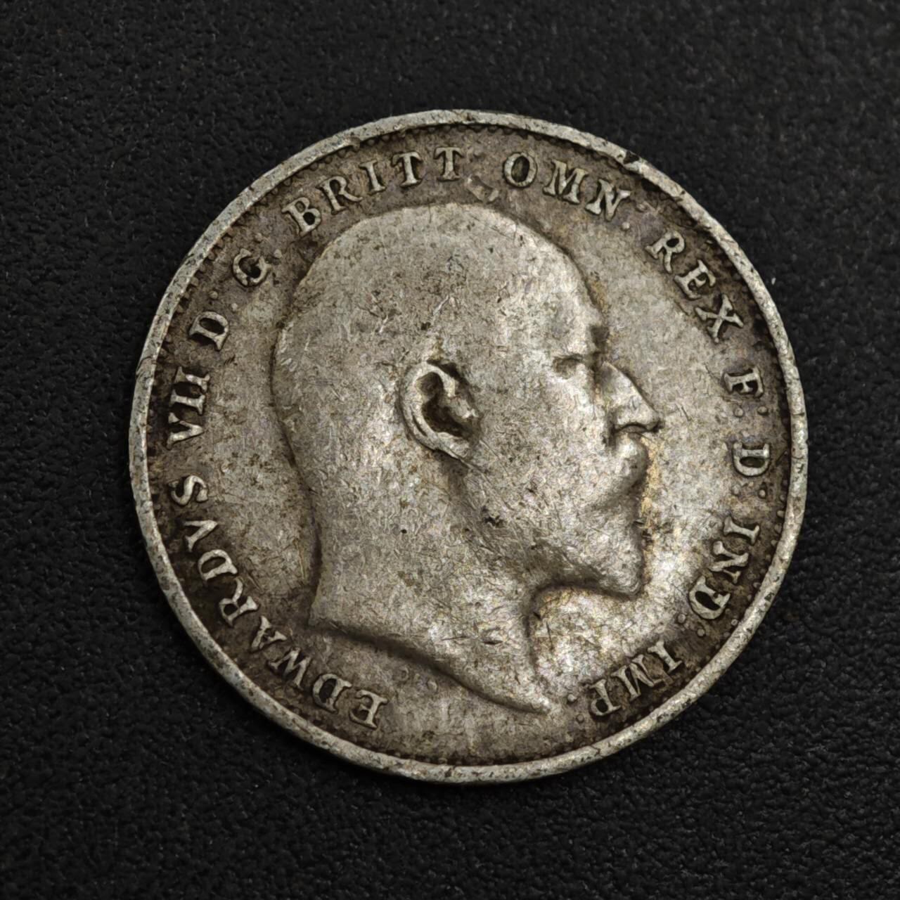 【淘币小摊】实时拍第八百零四拍   散币银币场   满百包邮可预留二周 每周一统一发货   英国1908年爱德华七世3便士银币