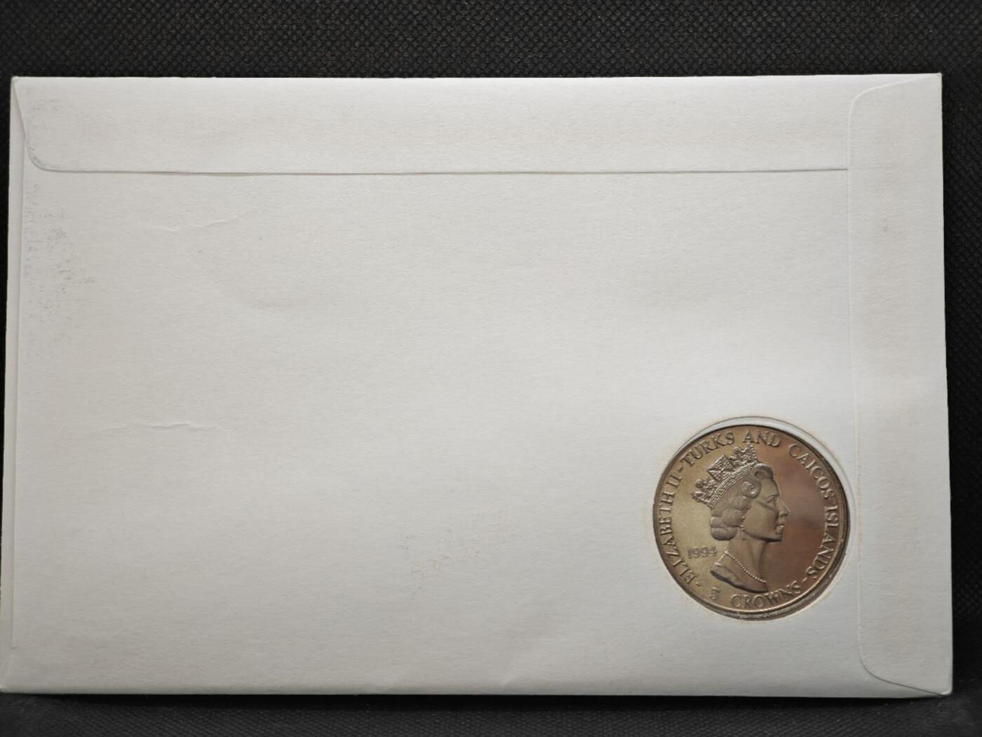 【淘币小摊】限时拍第八百零七拍  克朗币邮币封场  满百包邮可预留两周  周一统一发货    特克斯凯科斯1994年诺曼底登陆50周年5克朗纪念币邮币封