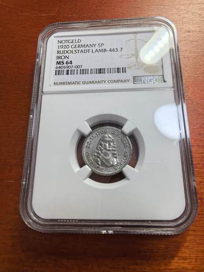 长老汇蛇年精选第七十七场拍卖 - 1920 德紧鲁道夫施塔特5芬尼铁币，NGC MS64，唯二冠军分