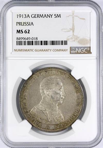 【雨安】【直播拍卖】【世界币章116期-评级币】2025-11-22 周六 19:30 保真 - [评级德国] Germany 德国 帝国 J.114 普鲁士 5马克 (1913-1914) 军装 1913年  NGC-MS62