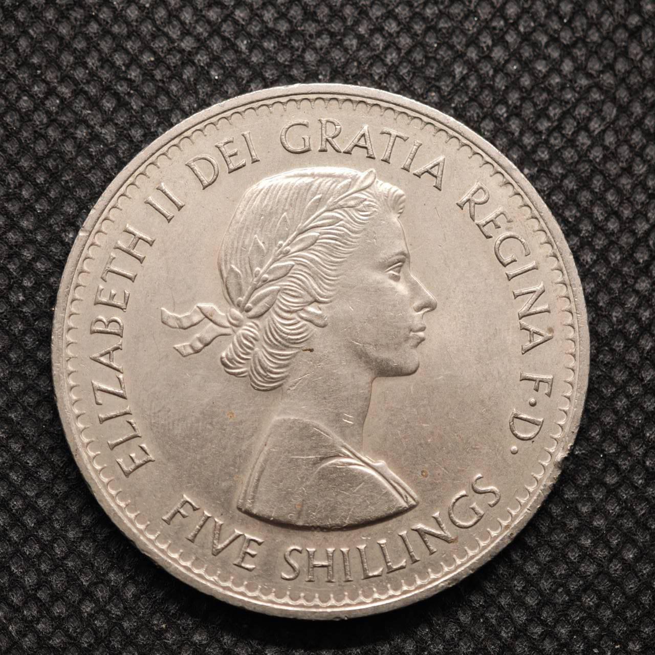 【淘币小摊】限时拍第八百零七拍  克朗币邮币封场  满百包邮可预留两周  周一统一发货     英国1960年纽约世博会5先令纪念币