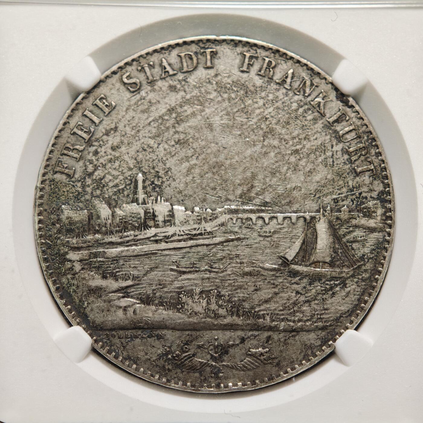 【德藏】世界币章拍卖第154期（拍品征集中~欢迎藏友联系） 1841年 德国法兰克福城市景观2泰勒银币 NGC XF40 原味包浆 热门经典品种 